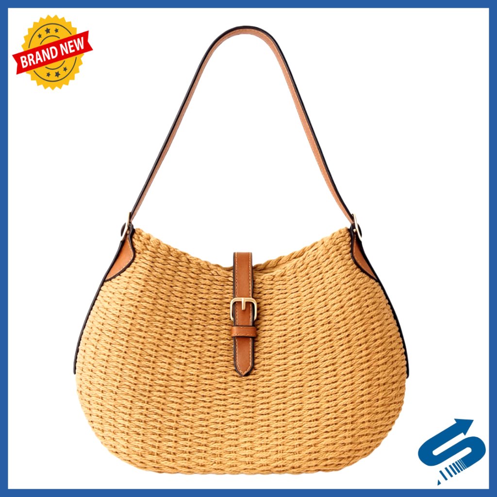 Handmade Straw Shoulder Bag, Adjustable Strap, Lightweight Beach Bag